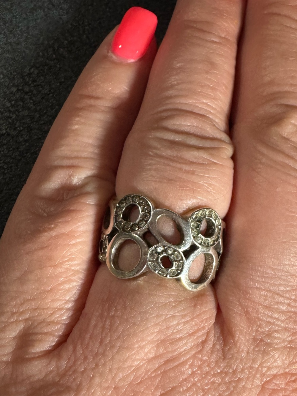 Brighton Silver Tone Open Circle Statement Ring with Accent Stones size 9